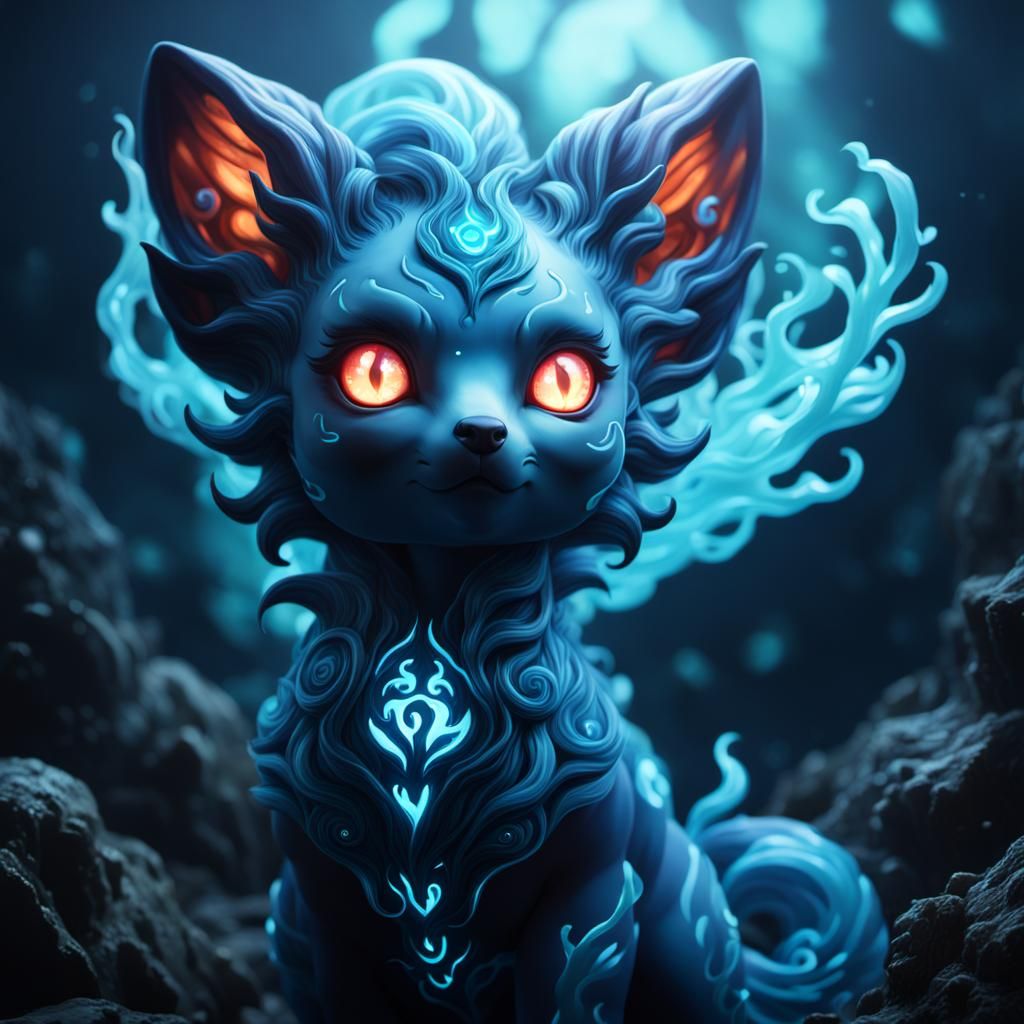 Bioluminescent Demonic Porcelain Vulpix in Detailed Matte Pa...