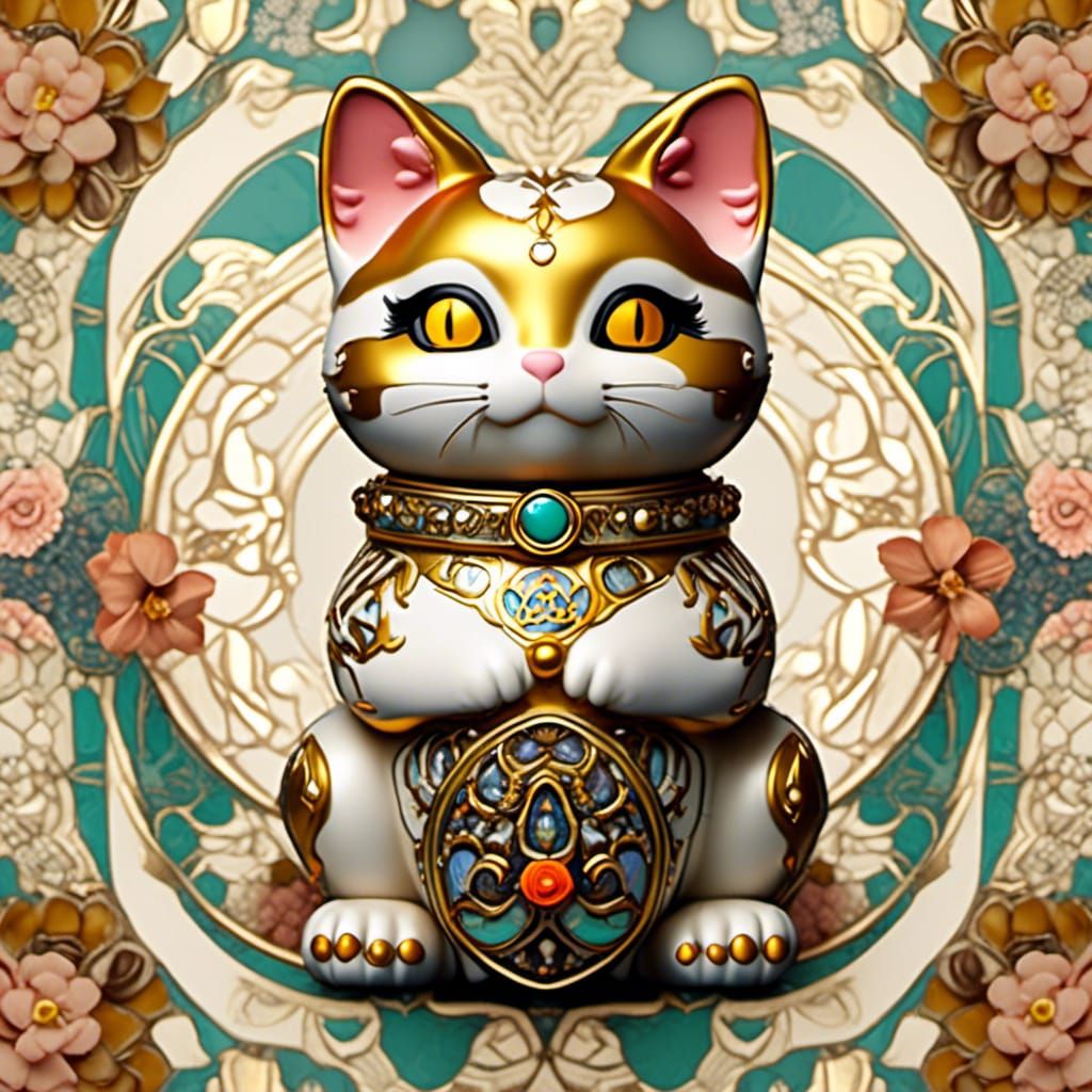 Art Nouveau Steampunk Lucky Cat
