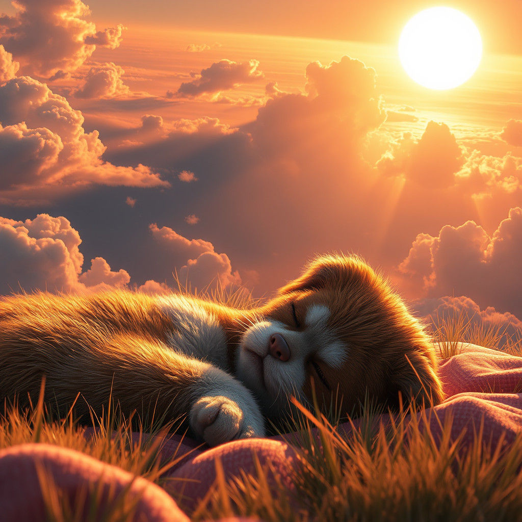 Dreamy Friend Napping in Sun-Kissed Landscape