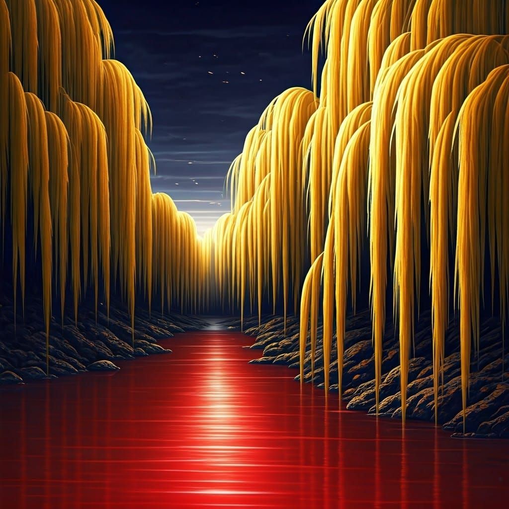 Golden Willows on a Tranquil Red River