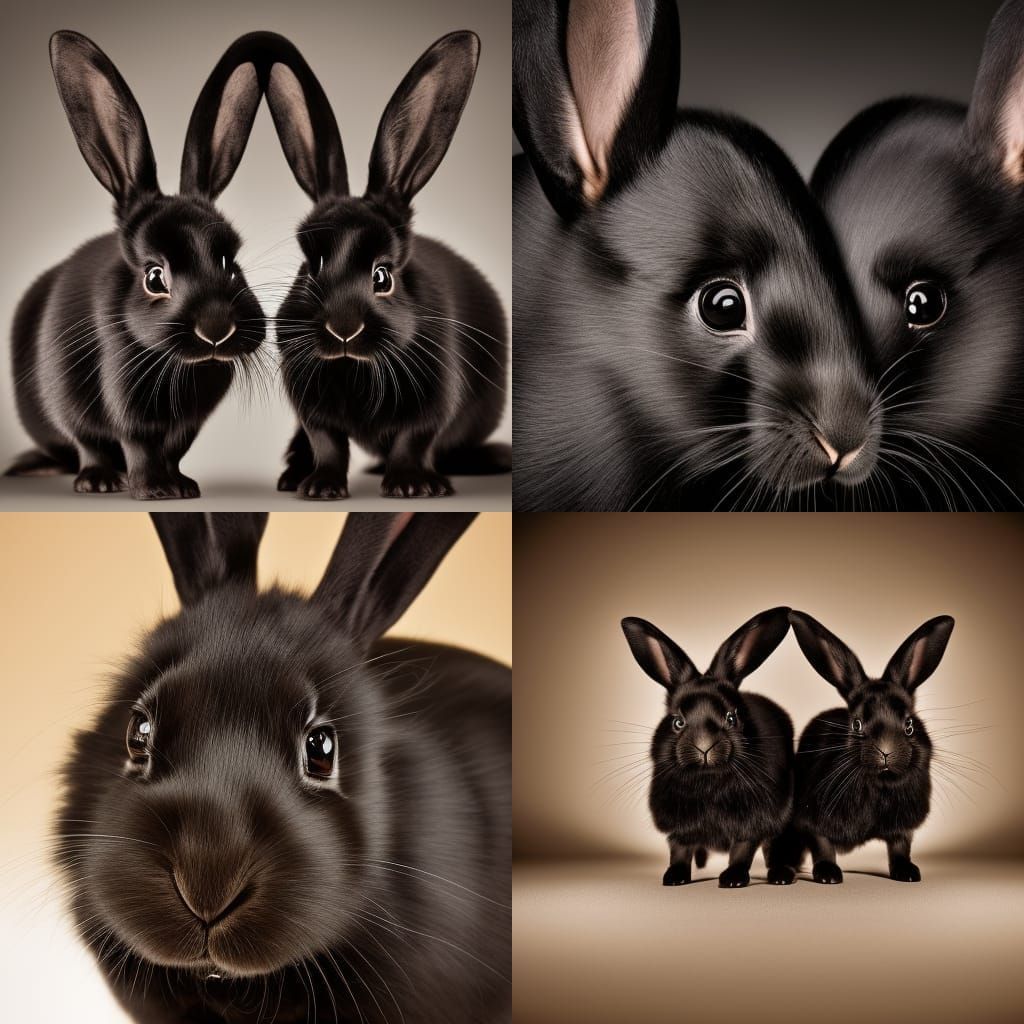Professional Portrait of Cute Black Rabbits