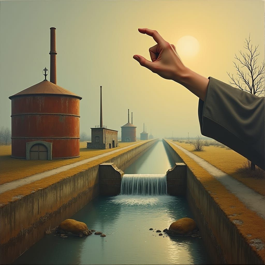Surrealist Hand Approves Industrial Autumn Landscape