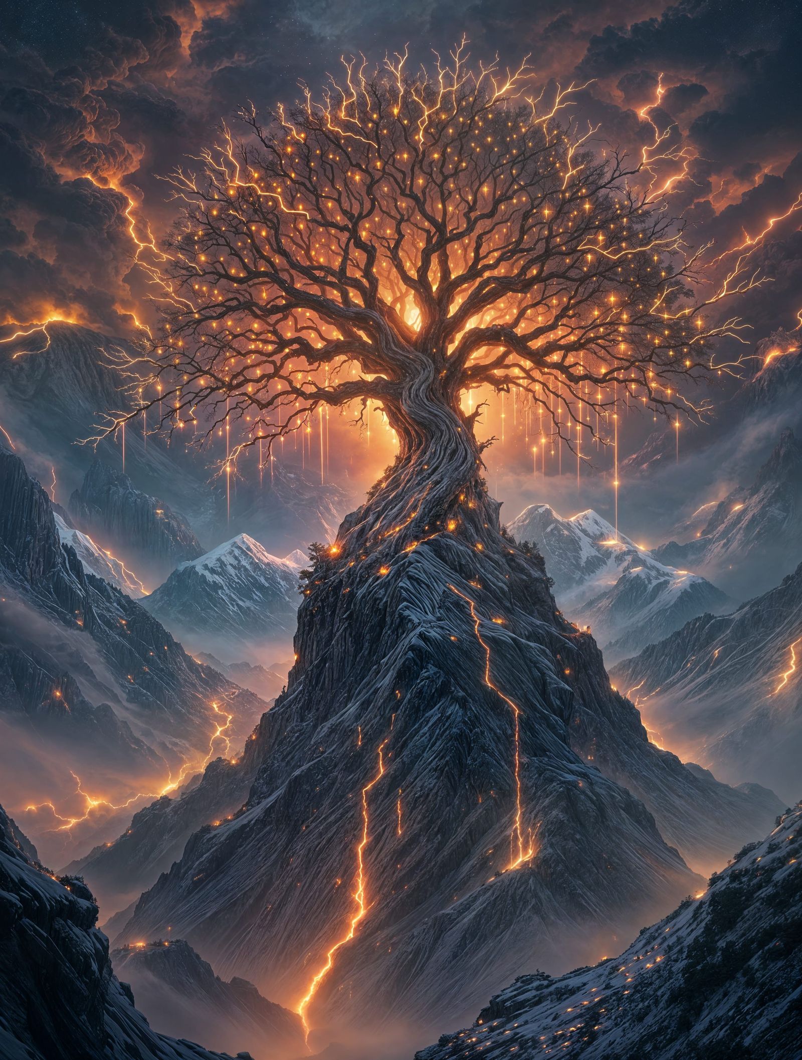 Magical Tree on Mountain in Classical Style