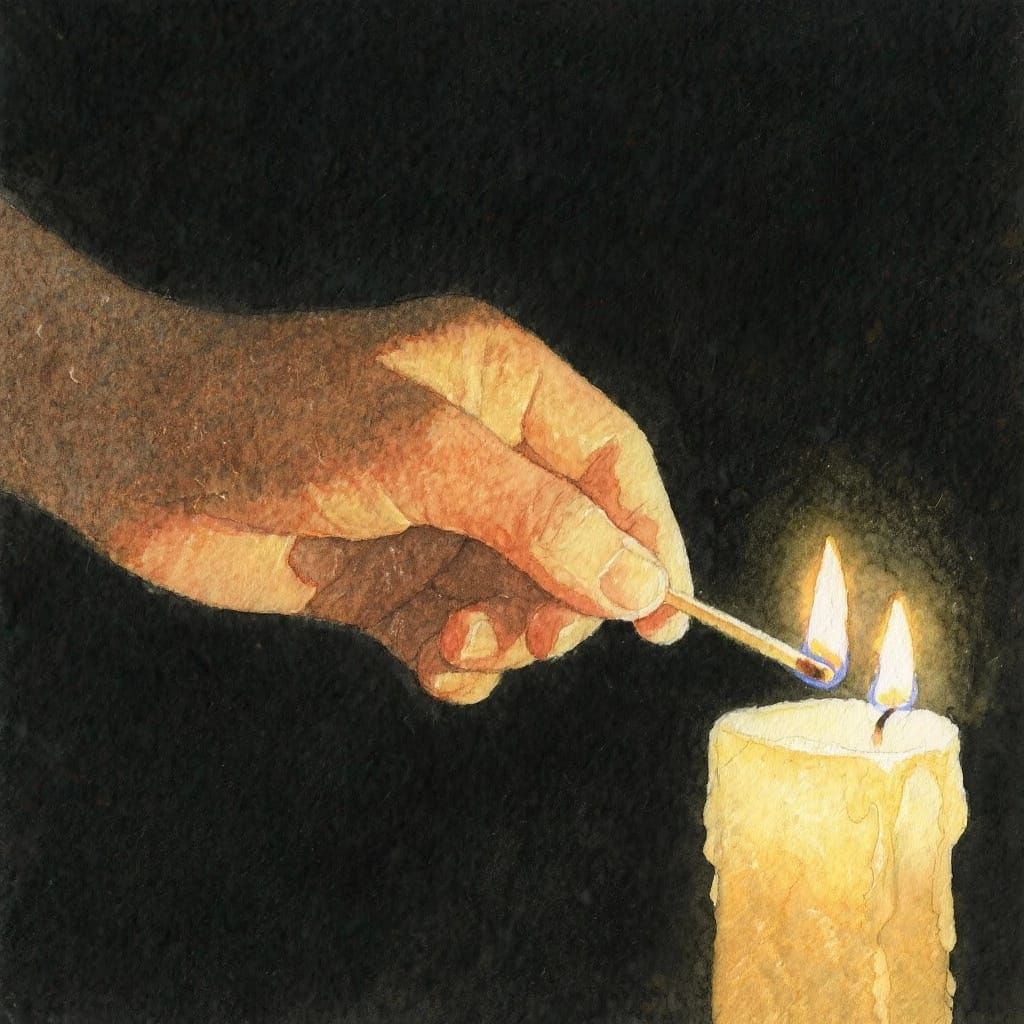 Hopeful Light: Hand Lighting Candle in Poetic Realism Style