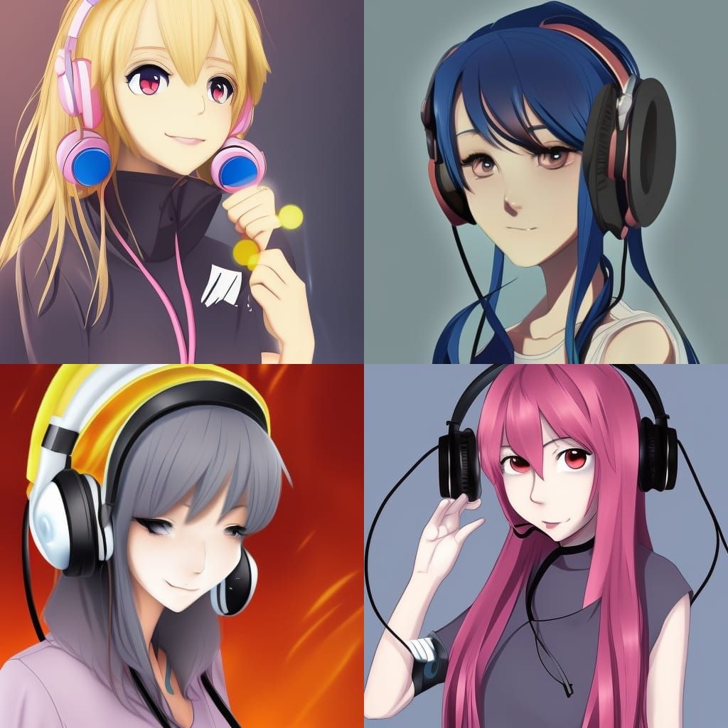Anime Style Girl with Headphones
