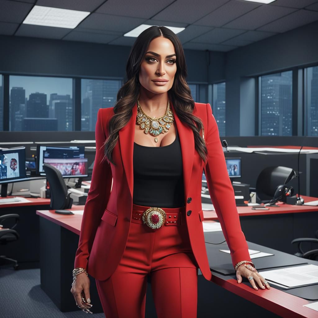 Woman in Red Suit: Hyperdetailed Portrait