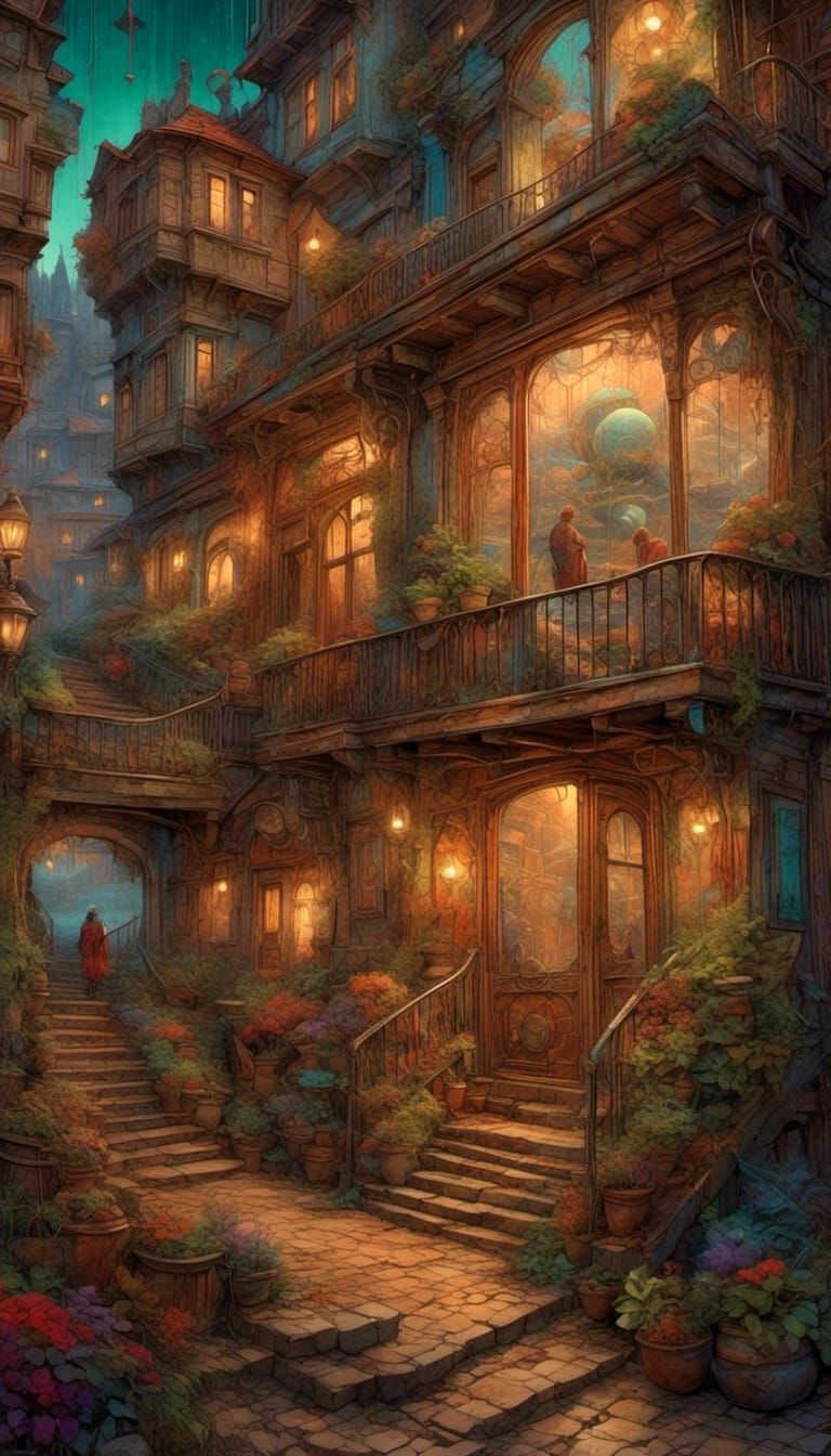 Surreal Dystopian Structure in Retro Magazine Art Style