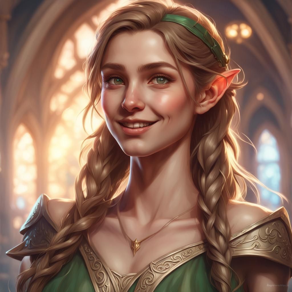 Detailed Portrait of a Smiling Teenage Elf
