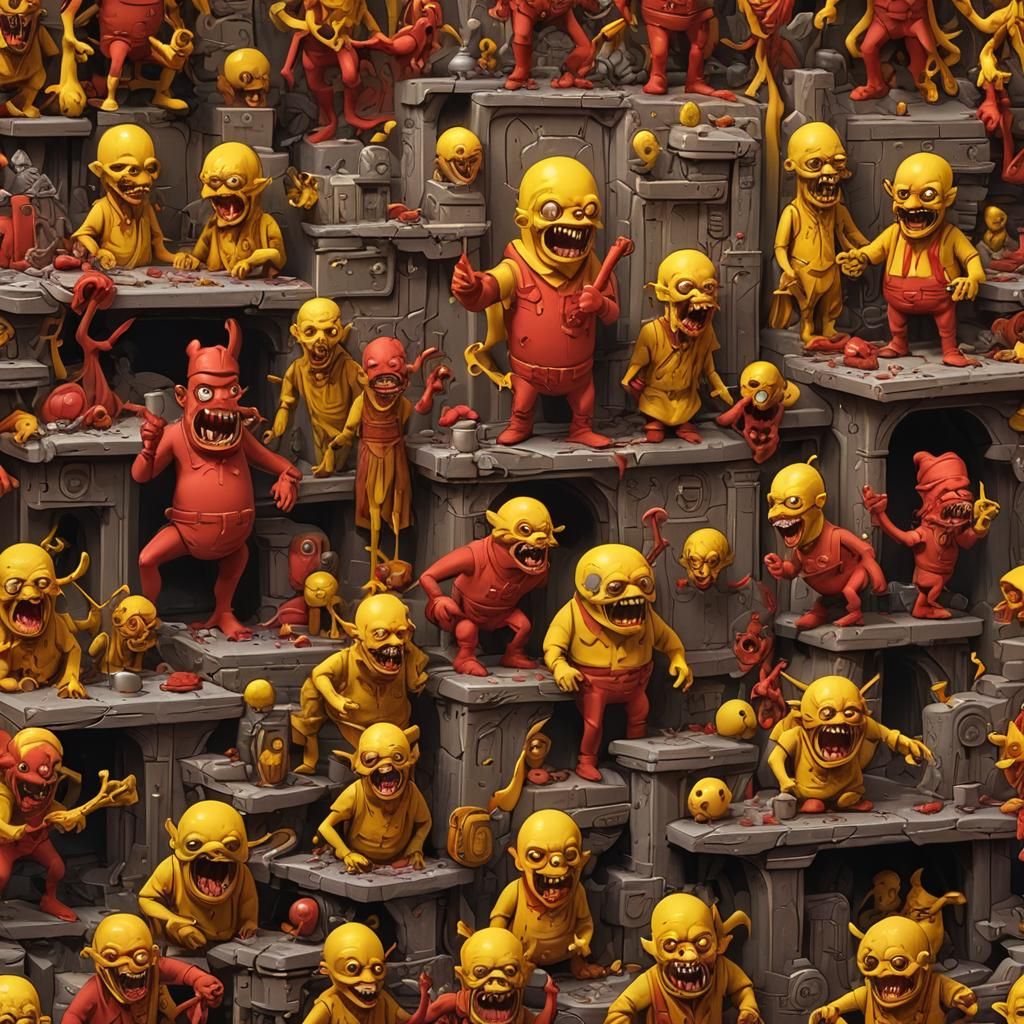 Anthropomorphic Cartoon Violence in Decorative Relief