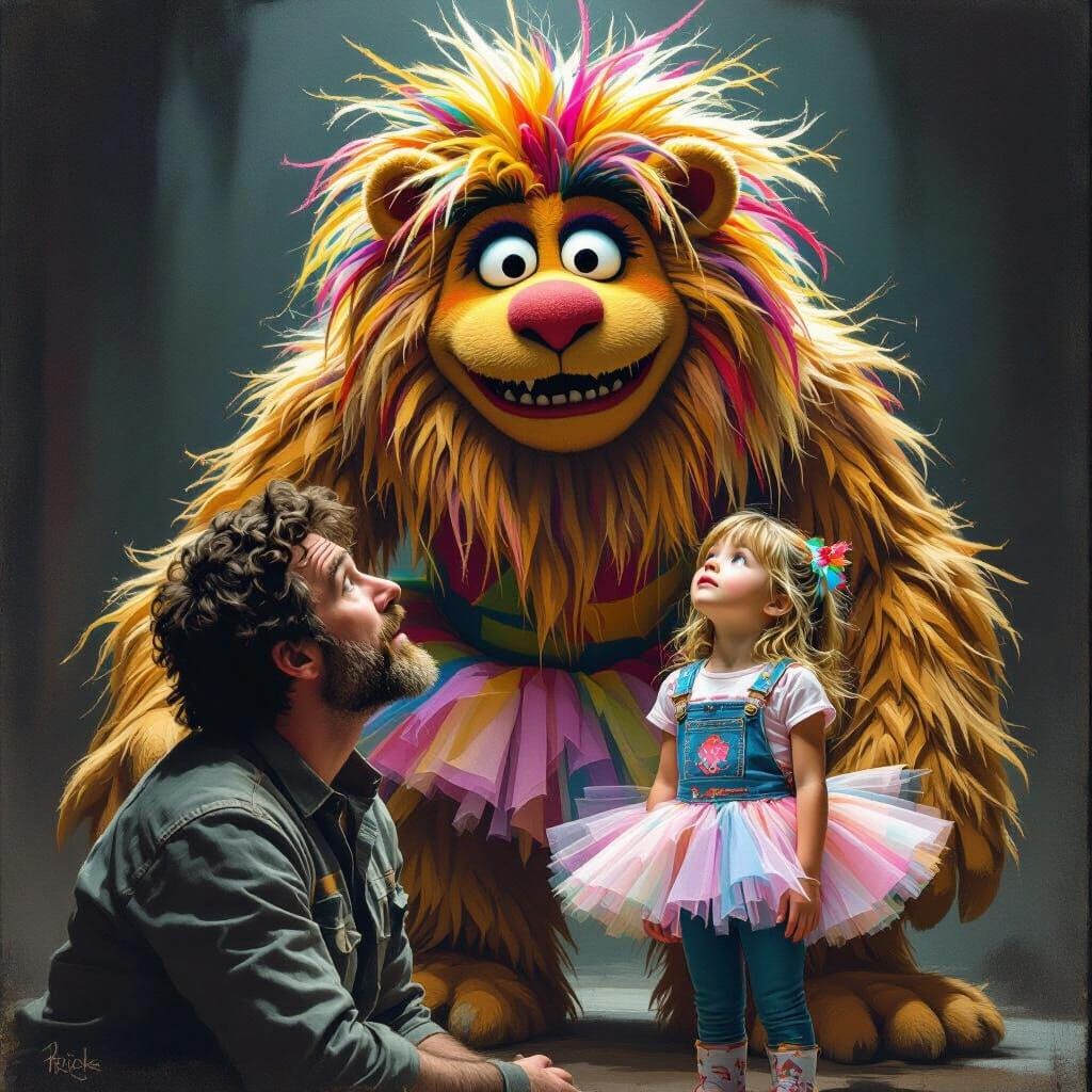 Father and Daughter Confront Muppet-Styled Lion Creature