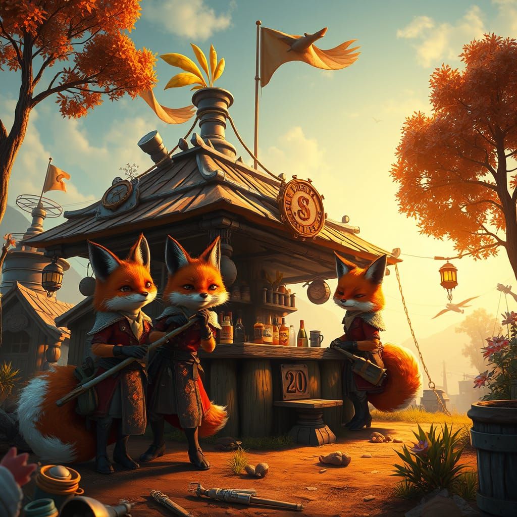 Furry Female Foxes Build Whimsical Charity Bar in Fantasy La...