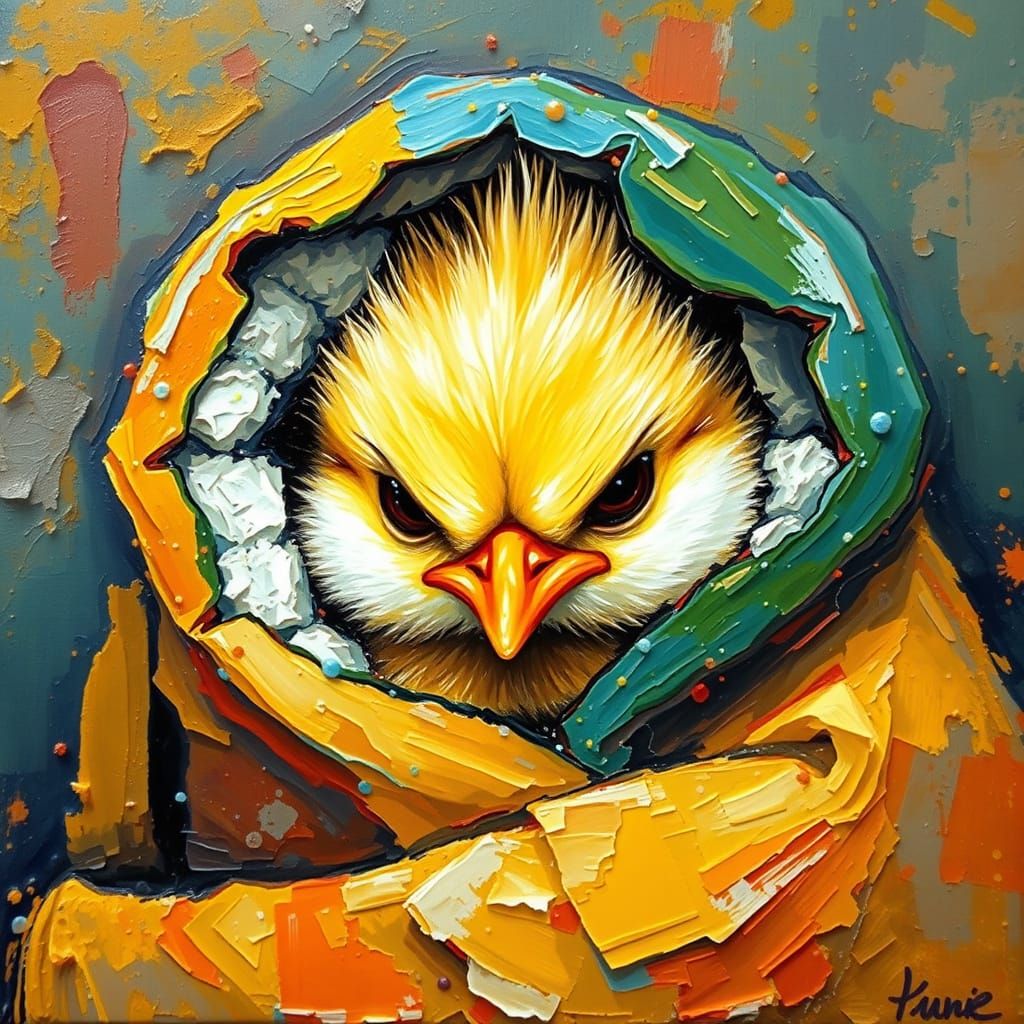 Chick Wrapped as Sushi in Expressionist Oil Painting