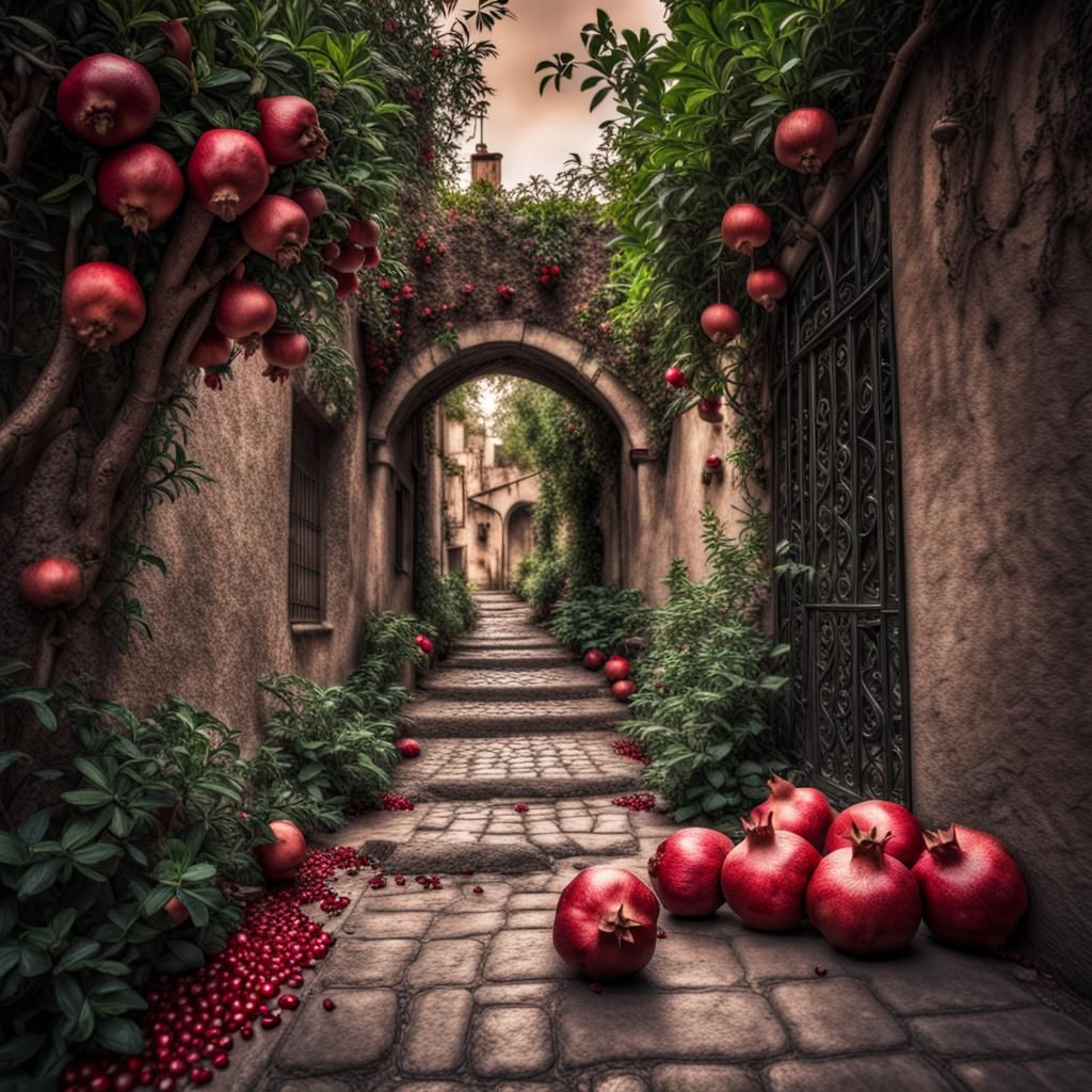 Hyperrealistic Pomegranate Lane in High Definition
