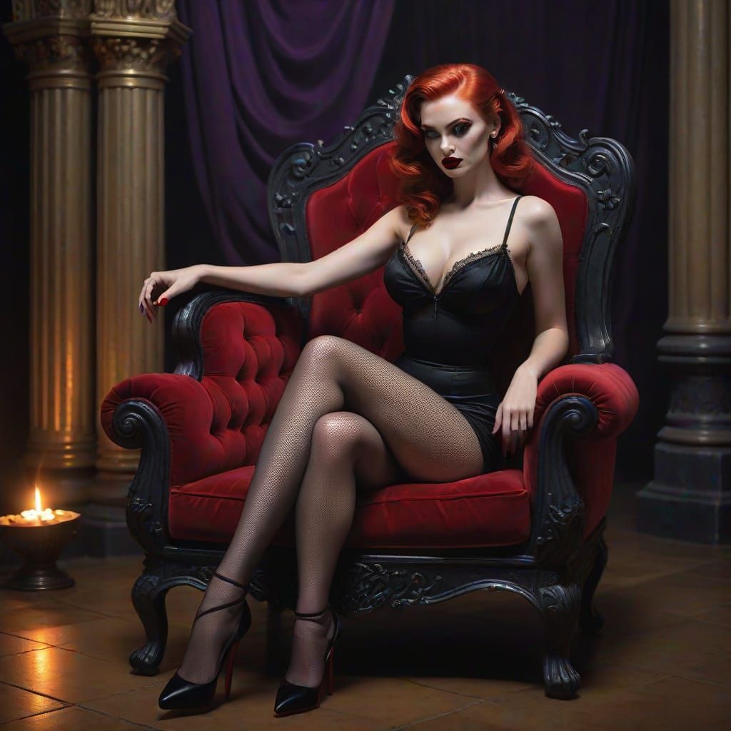 Retro Pin-Up Model on Throne in 50s Style