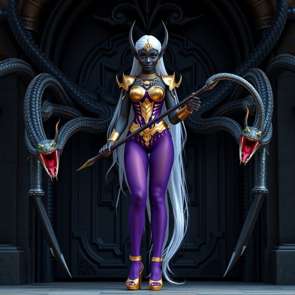 Majestic Elf Priestess with Serpent Whip