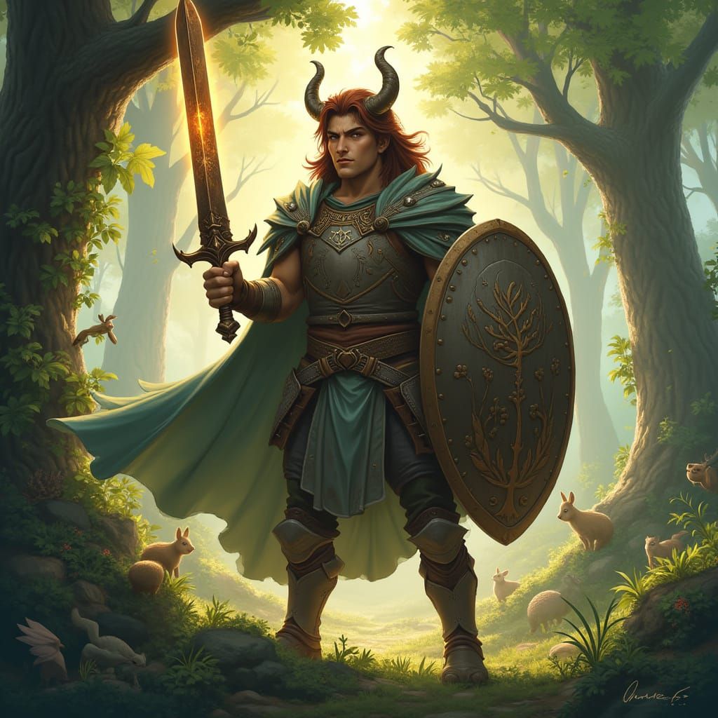 Digital Painting of Half-Minotaur Paladin in Heroic Pose