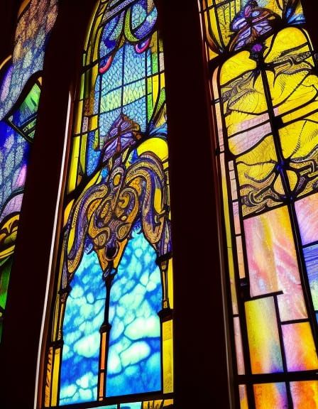 Starlight Stained Glass Window with Luna