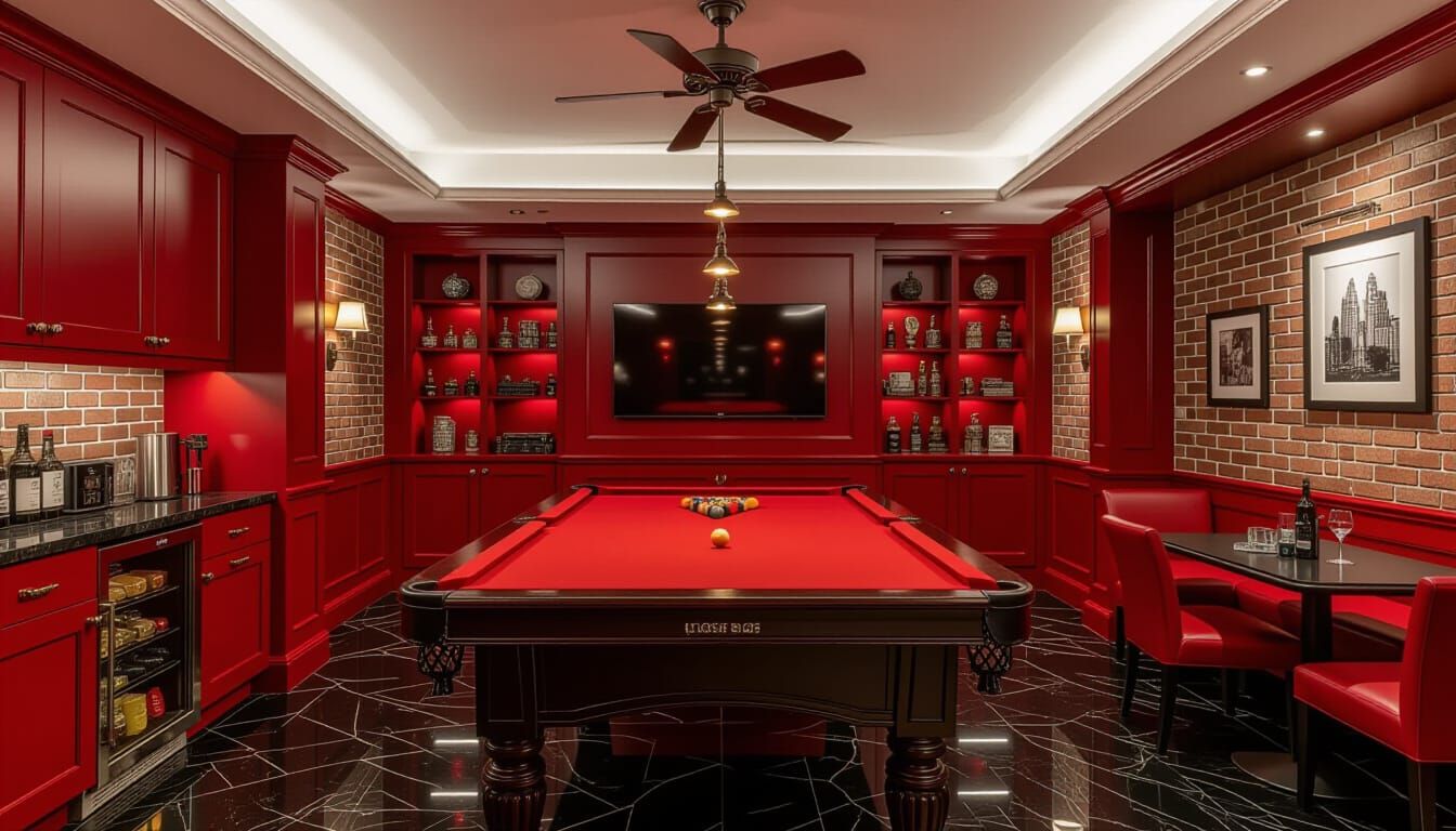 Victorian Billiards Room in Rich Red Tones