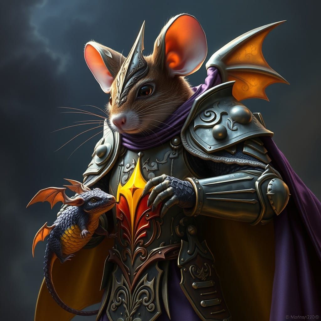 Mighty Mouse Dragon Knight in Dark Fantasy Realm