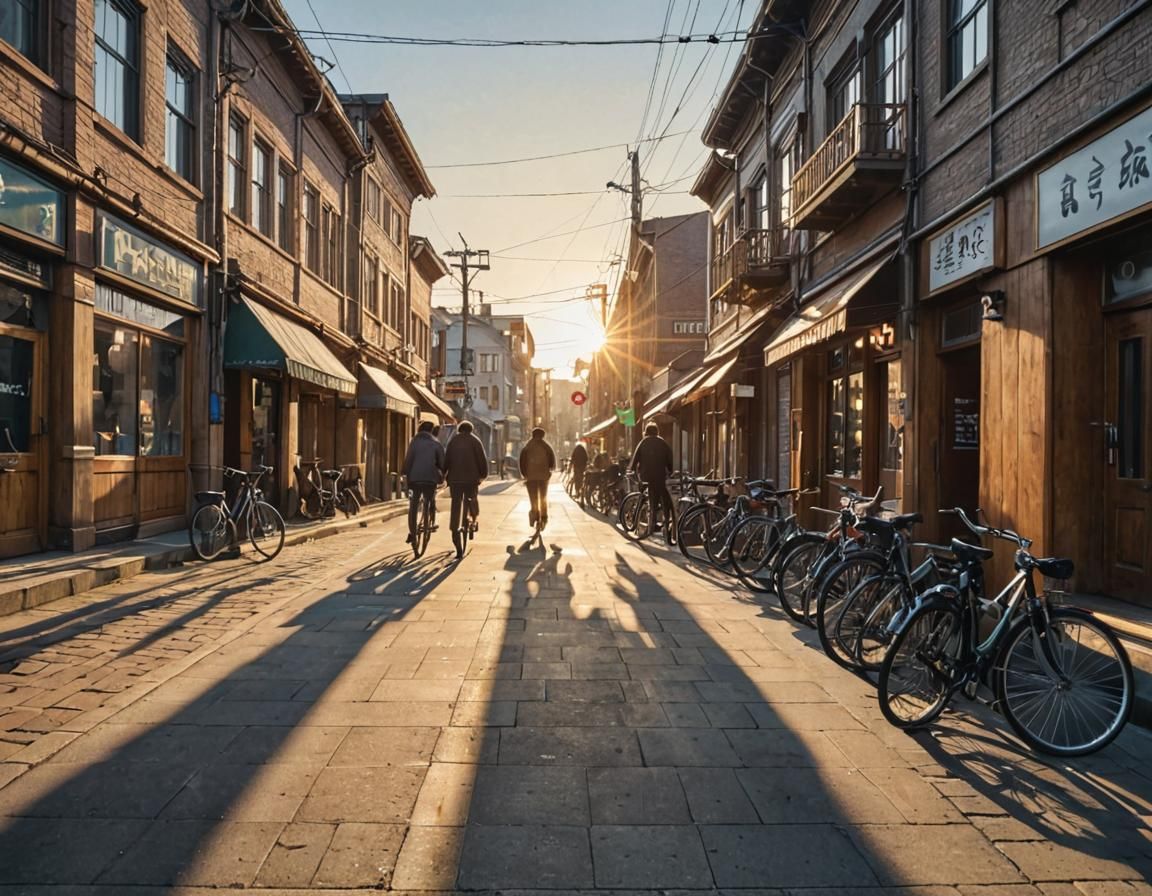 "Dawning Tranquility: A Masterpiece Capturing the Serenity of Urban Streets in Woodblock"