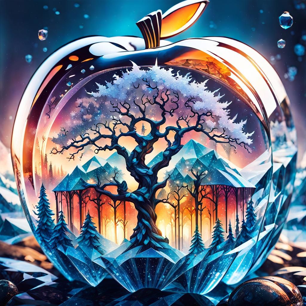 Crystal Apple: Double Exposure Fantasy Illustration