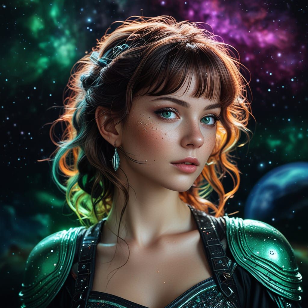 Hyper-Realistic Space Pirate Princess in Neon Glow