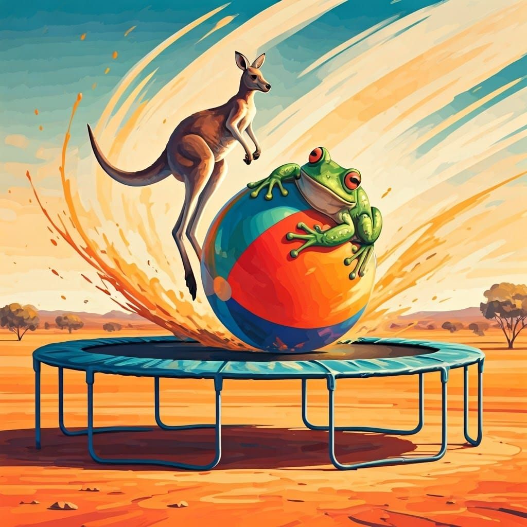 Kangaroo and Frog Trampoline in Australian Desert