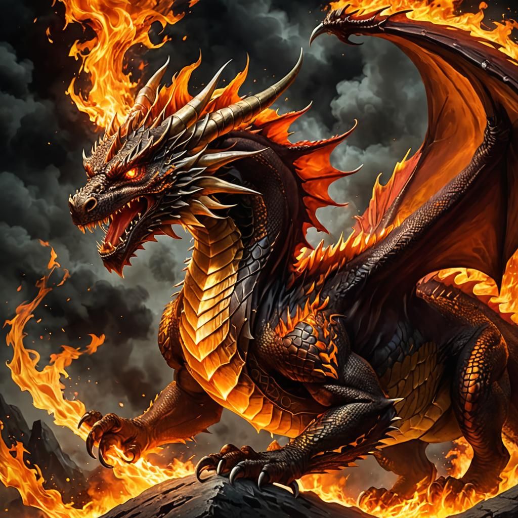 Majestic Fire Dragon in Flight