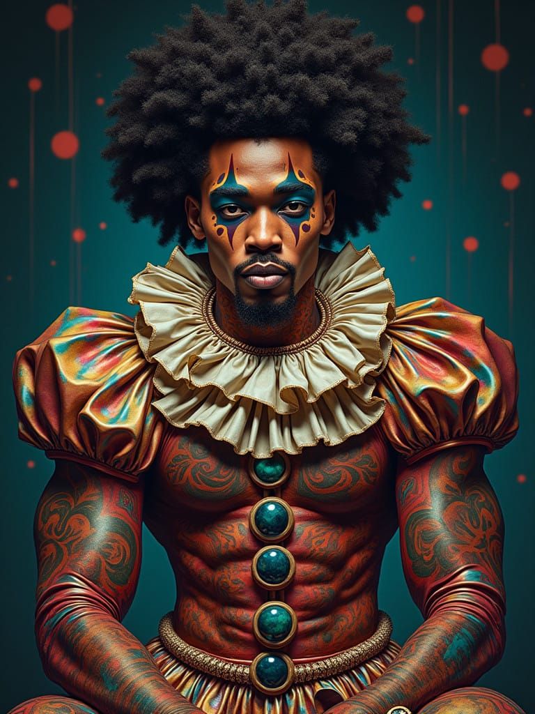 Hyper-Realistic African American Man in Vibrant Clown Costum...