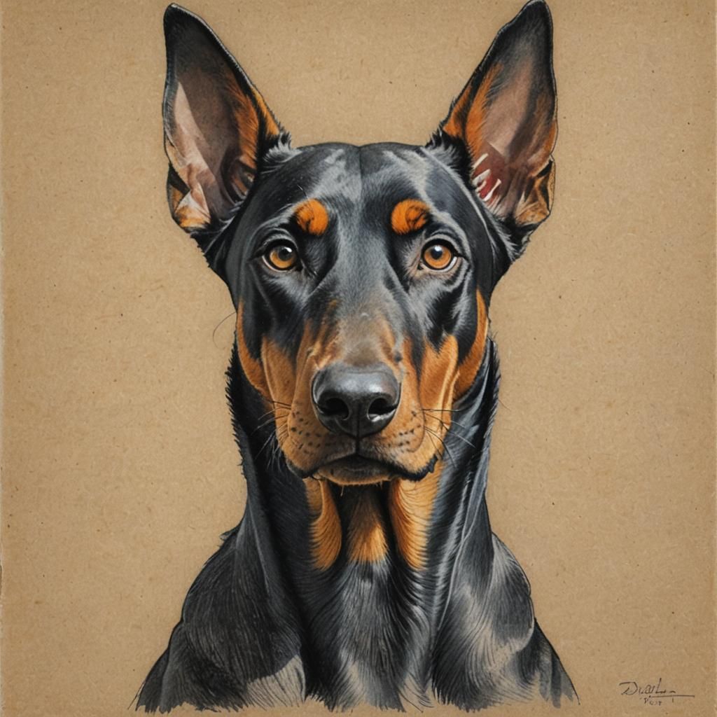 Doberman pinscher dog in graphite pencil