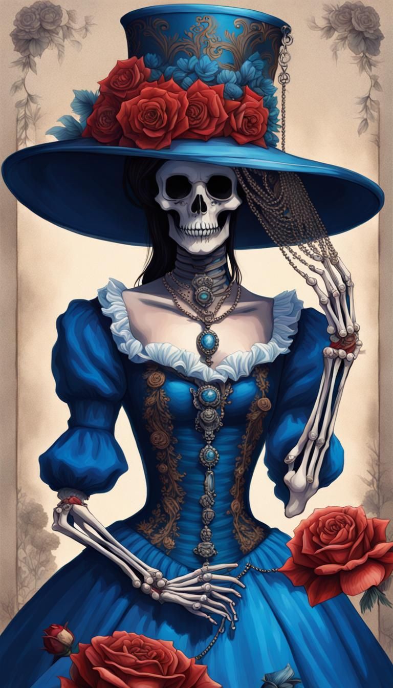 Victorian Skeleton Lady with Hell Beast