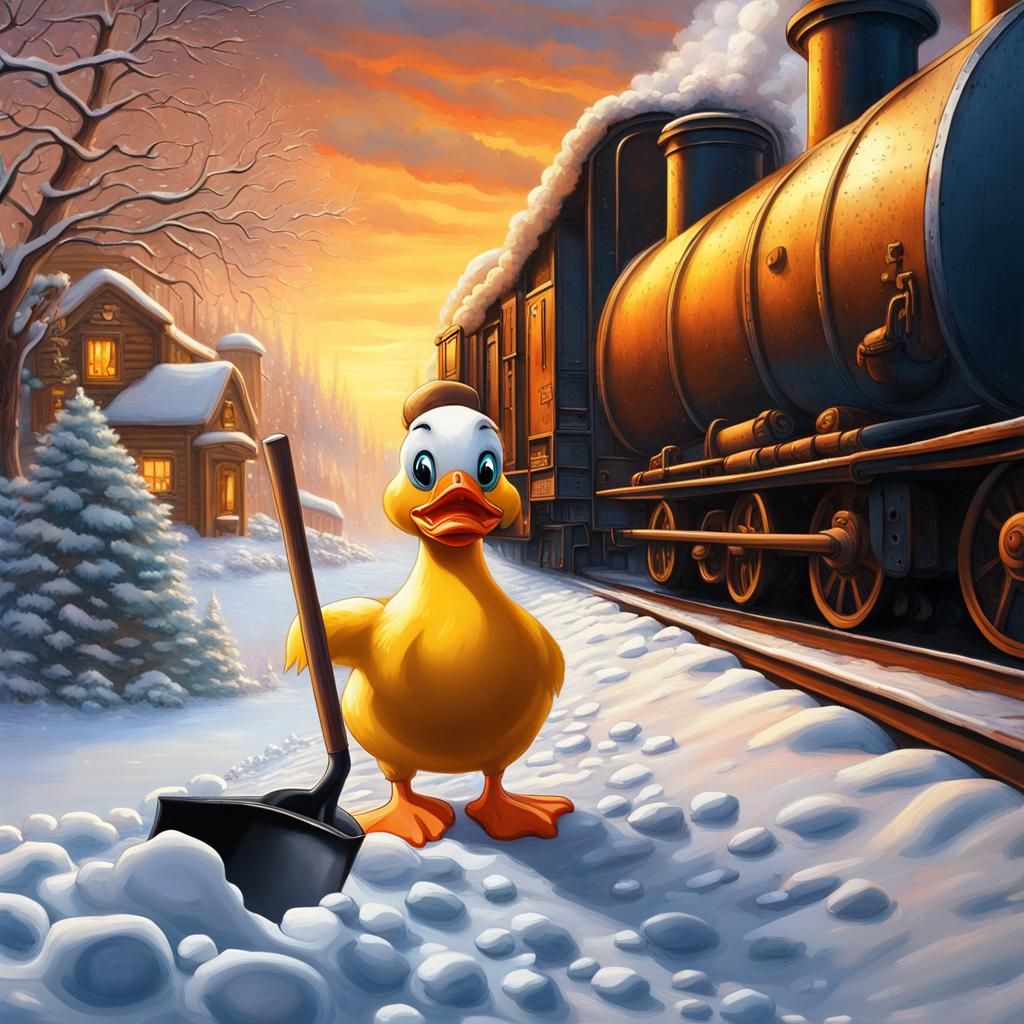 Duck Shoveling Coal: Impressionistic Digital Painting