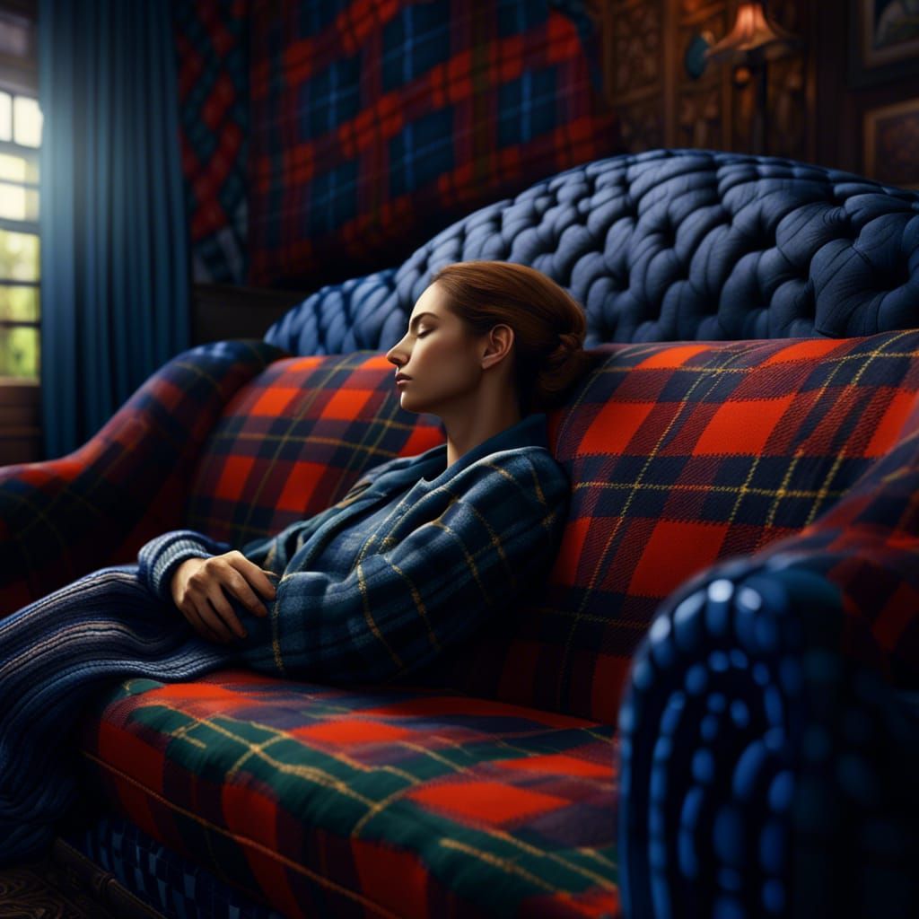 Woman Sleeping on Sofa: Detailed Matte Painting