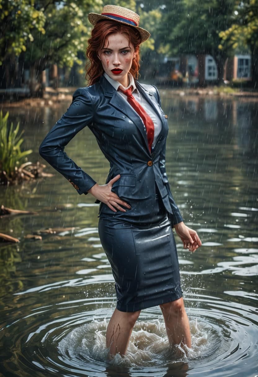 Glamorous Woman in Wet School Uniform, Fantasy Art