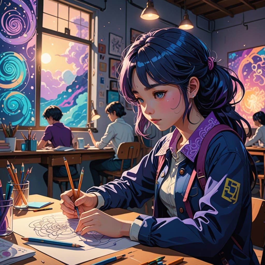 Surrealism Sketching in Vibrant, Stylized Manga Art