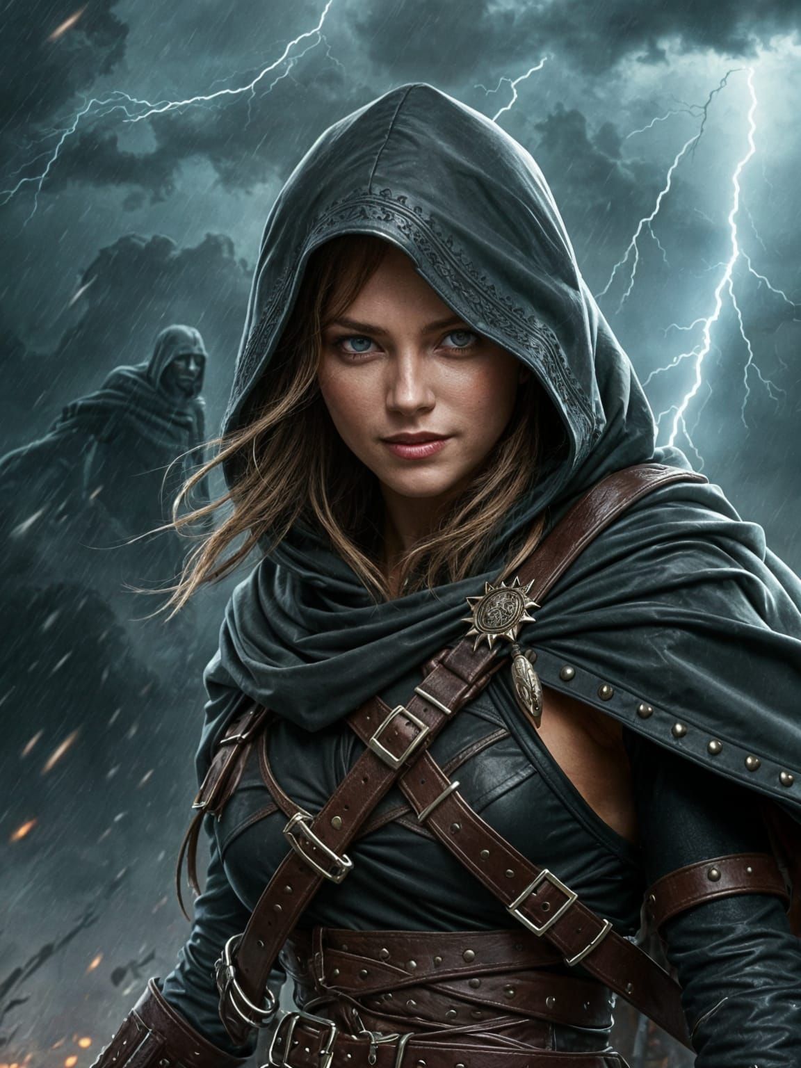 Warrior Woman Defies Storm in Digital Painting