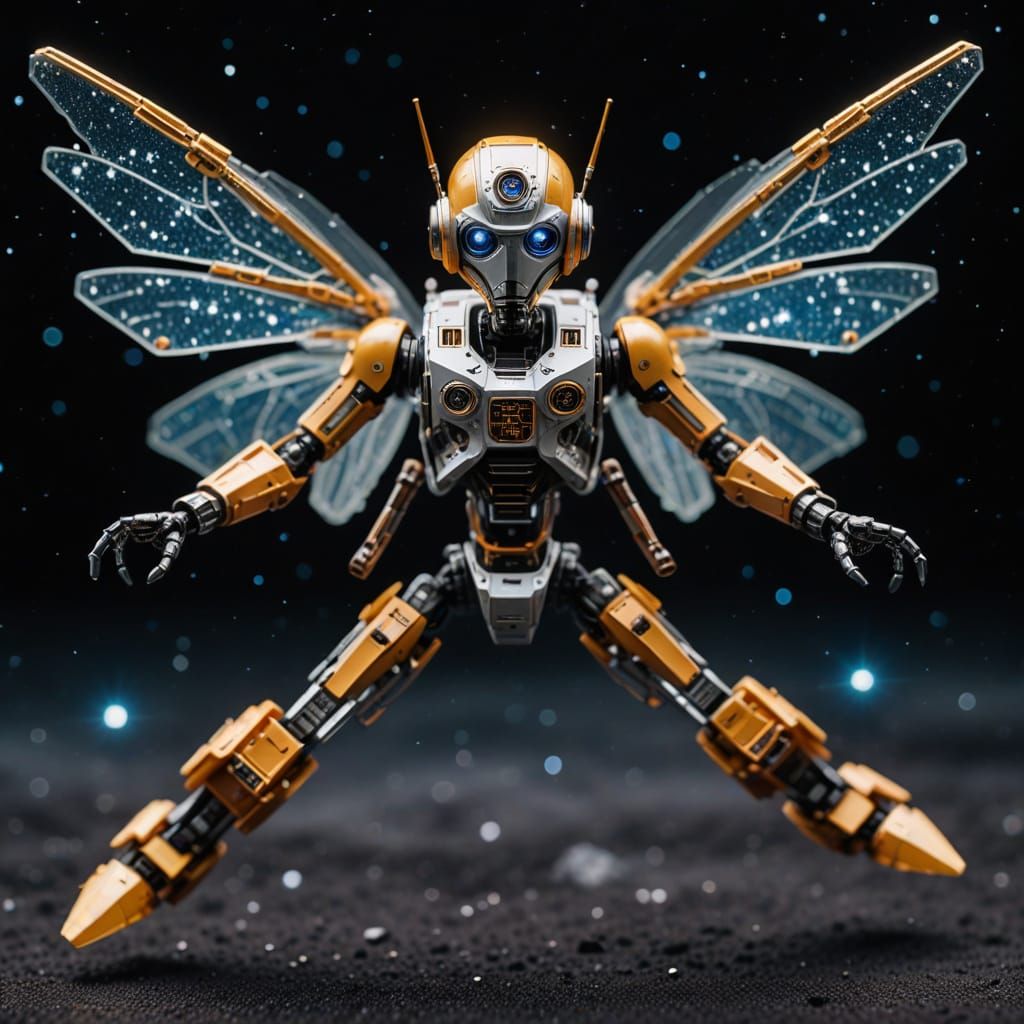 Sci-Fi Robot Fairy Soaring Through Nebula