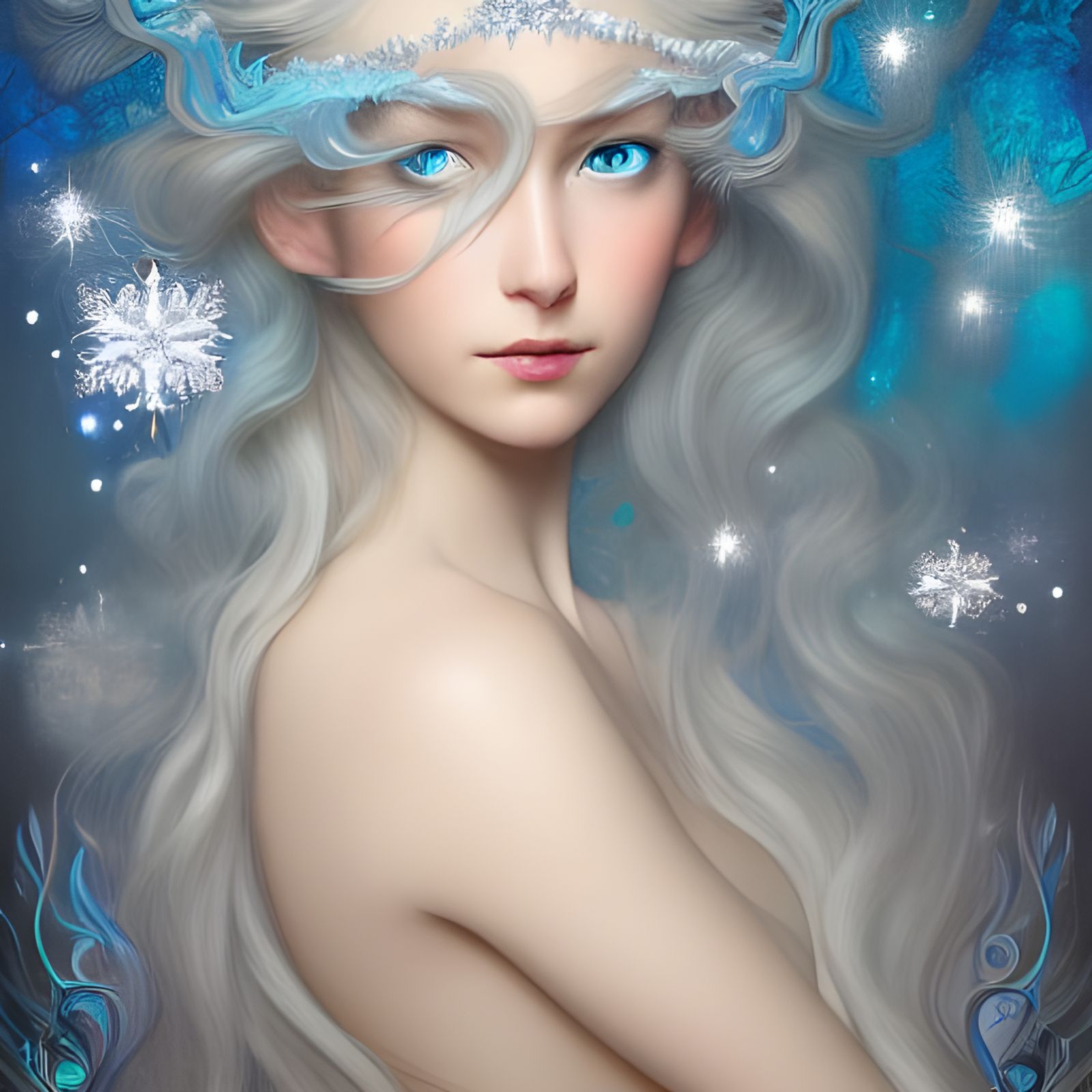 Icy Fairy with Snowflake Crown in Fantasy Art Style