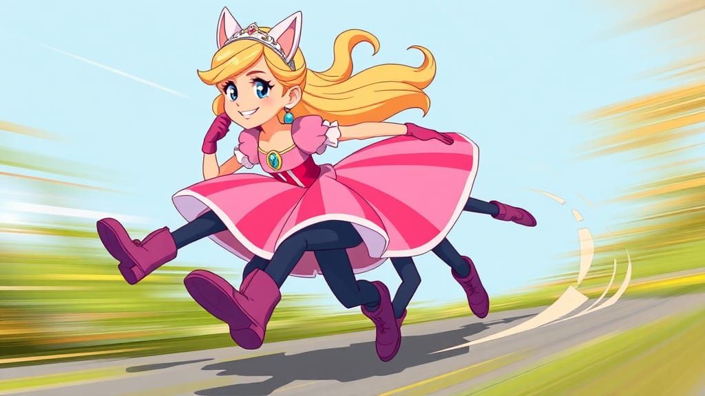 Cartoon Princess Sprinting with Exaggerated Anime Speed