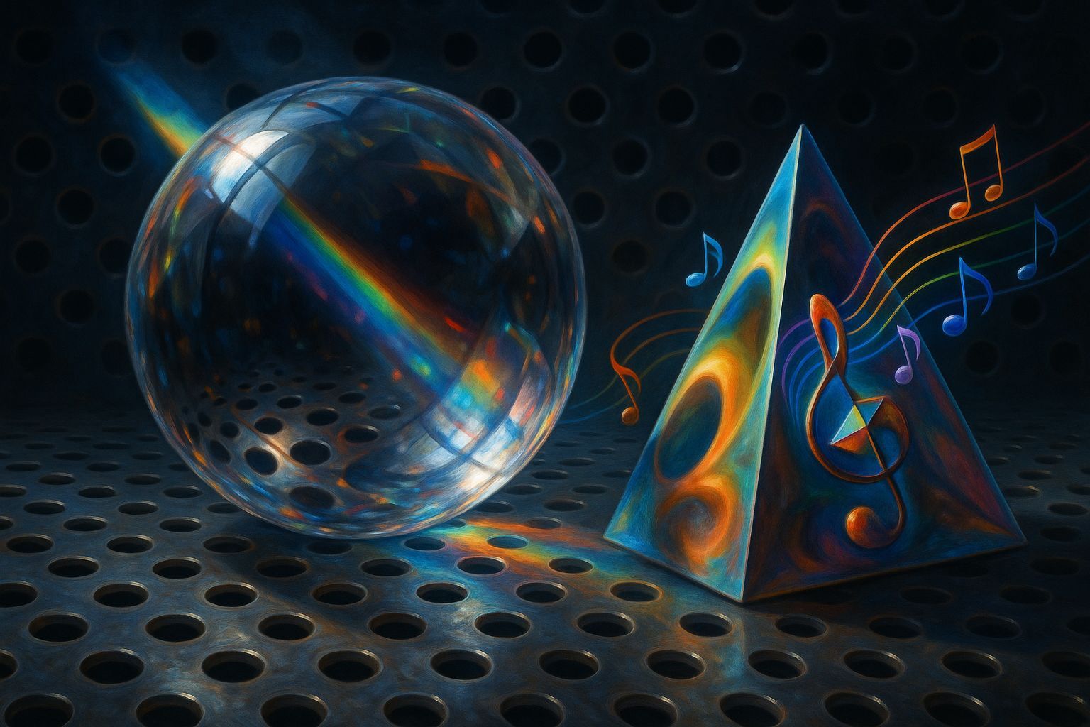 Prismatic Crystal Sphere Reflecting Rainbow Light in Surreal...