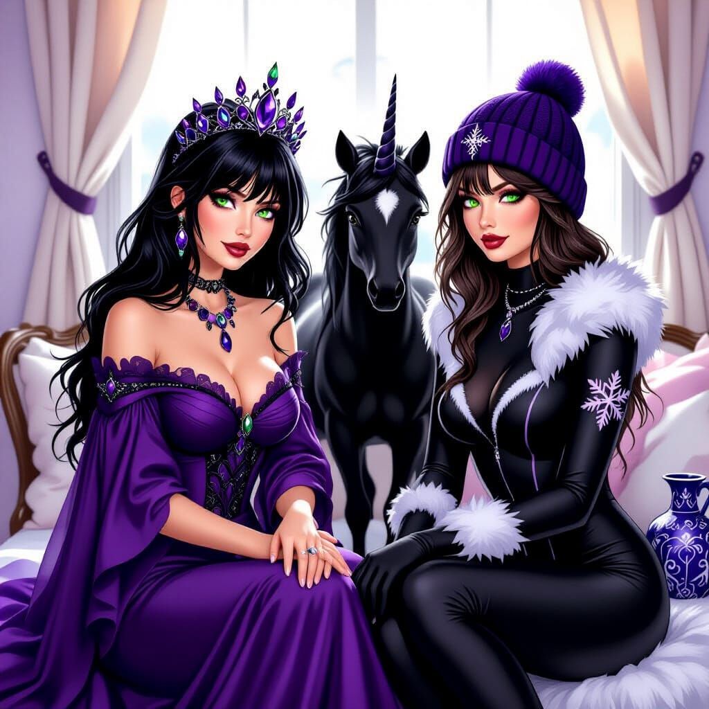 Summer and Winter Women with Onyx Unicorn