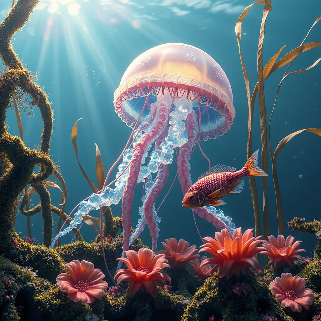 Glowing Jellyfish and Bioluminescent Fish in 3D