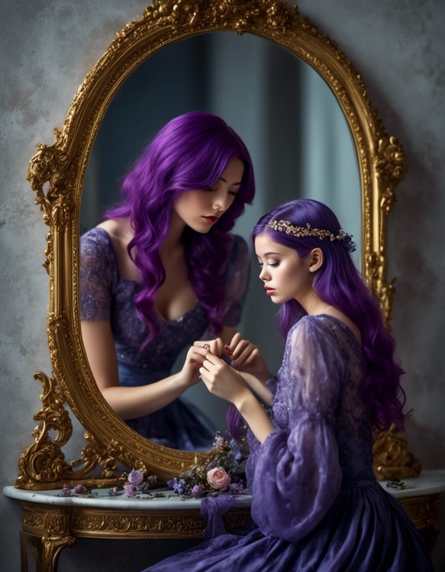 Woman and Child Reflection in Mirror