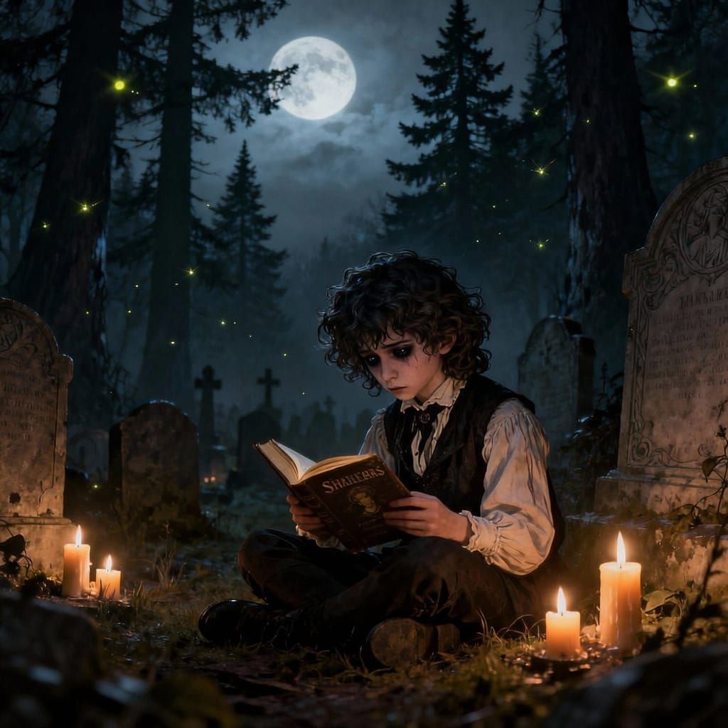 Goth Teen Reads Shakespeare in Eerie Moonlit Cemetery
