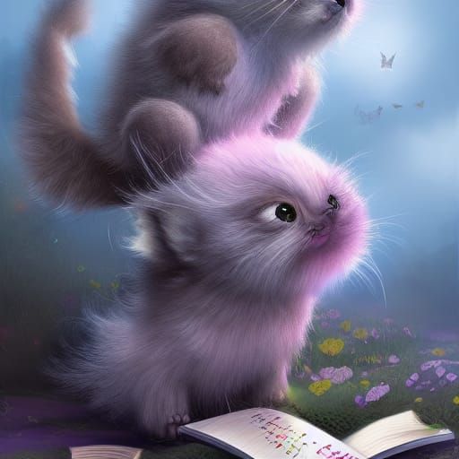 Kittens Reading: Photorealistic Surreal Art