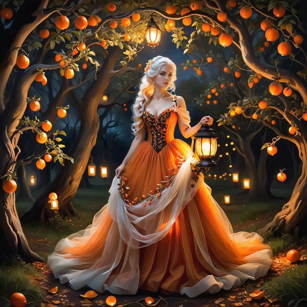 Orange Peel Dress Among Orange Trees