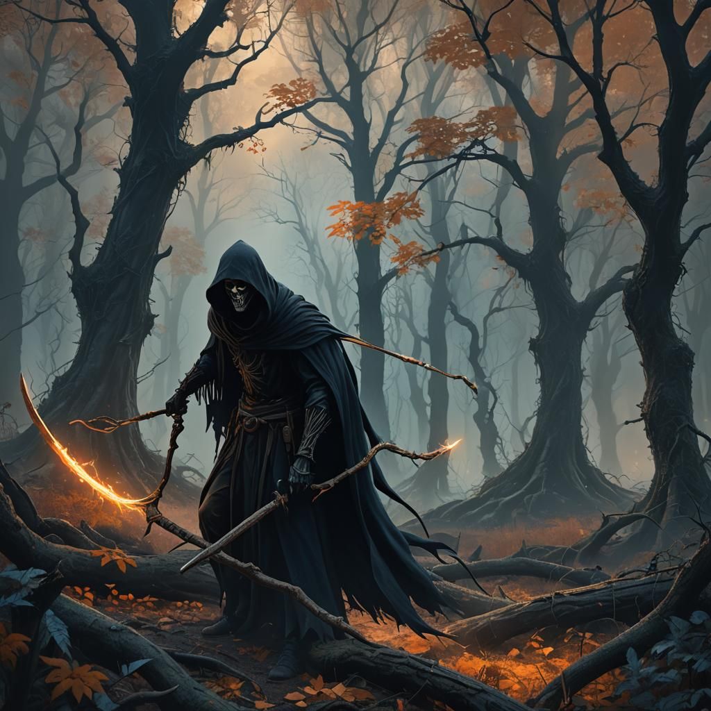 Grim Reaper in Mystical Forest Concept Art