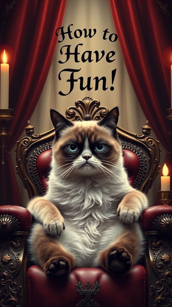 Grumpy Cat on Victorian Throne: Mystical Book Cover