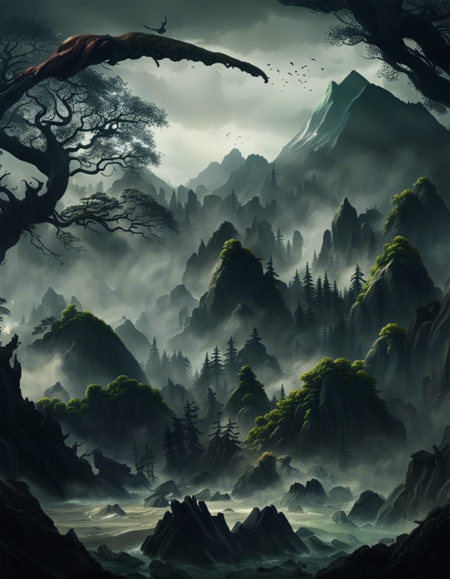 Epic Tsunami Waves Crashing on Mountain Forest