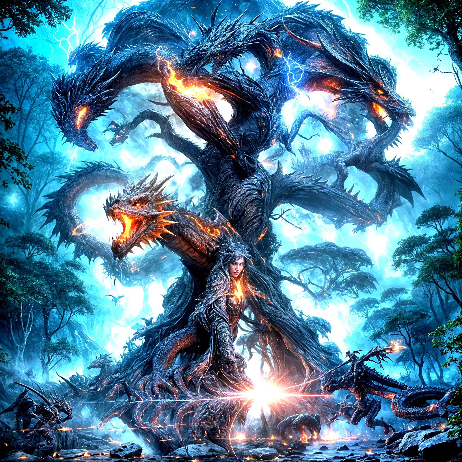 Gemstone Jungle: Ancient Tree Dreamscape at Night